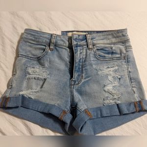 NWT PacSun Women's Faded Blue Denim Distressed Shorts